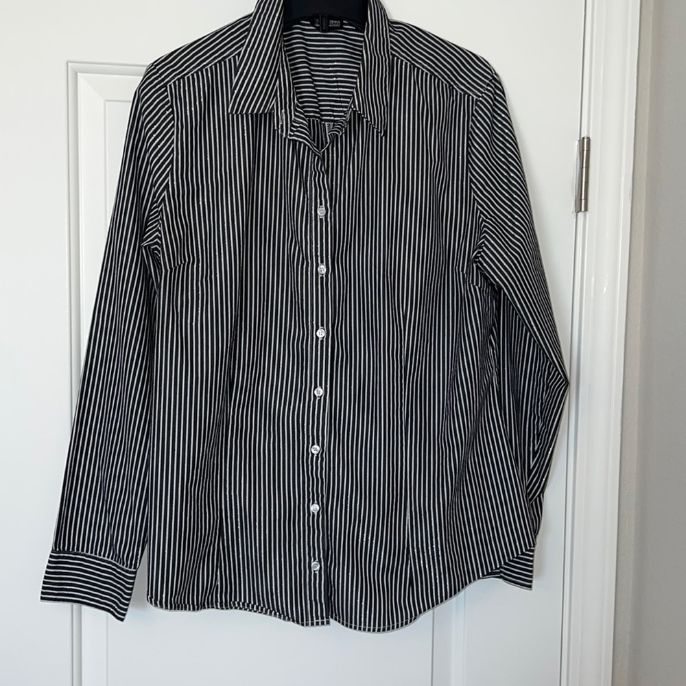 Black/white/silver striped button down, size XL